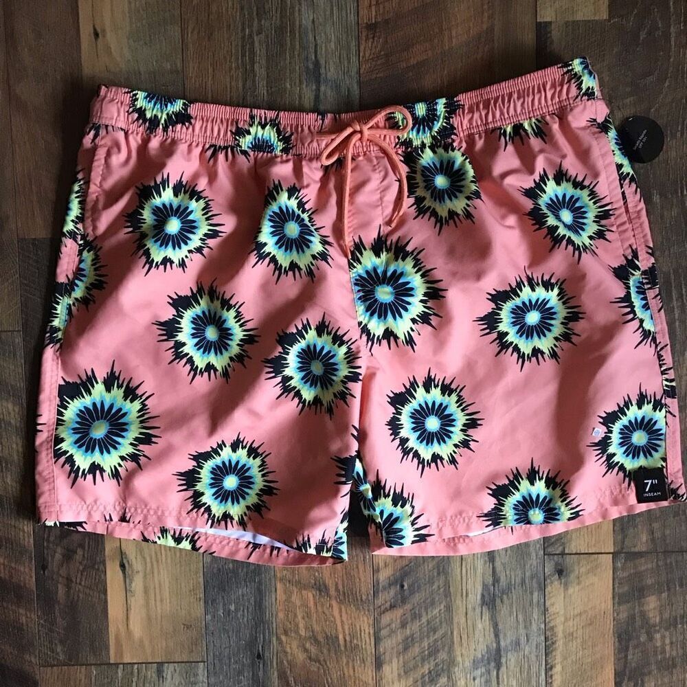 No Boundaries SZ 2XL 44-46 Swim Trunks Shorts Tropical orange tie dye New w/tags